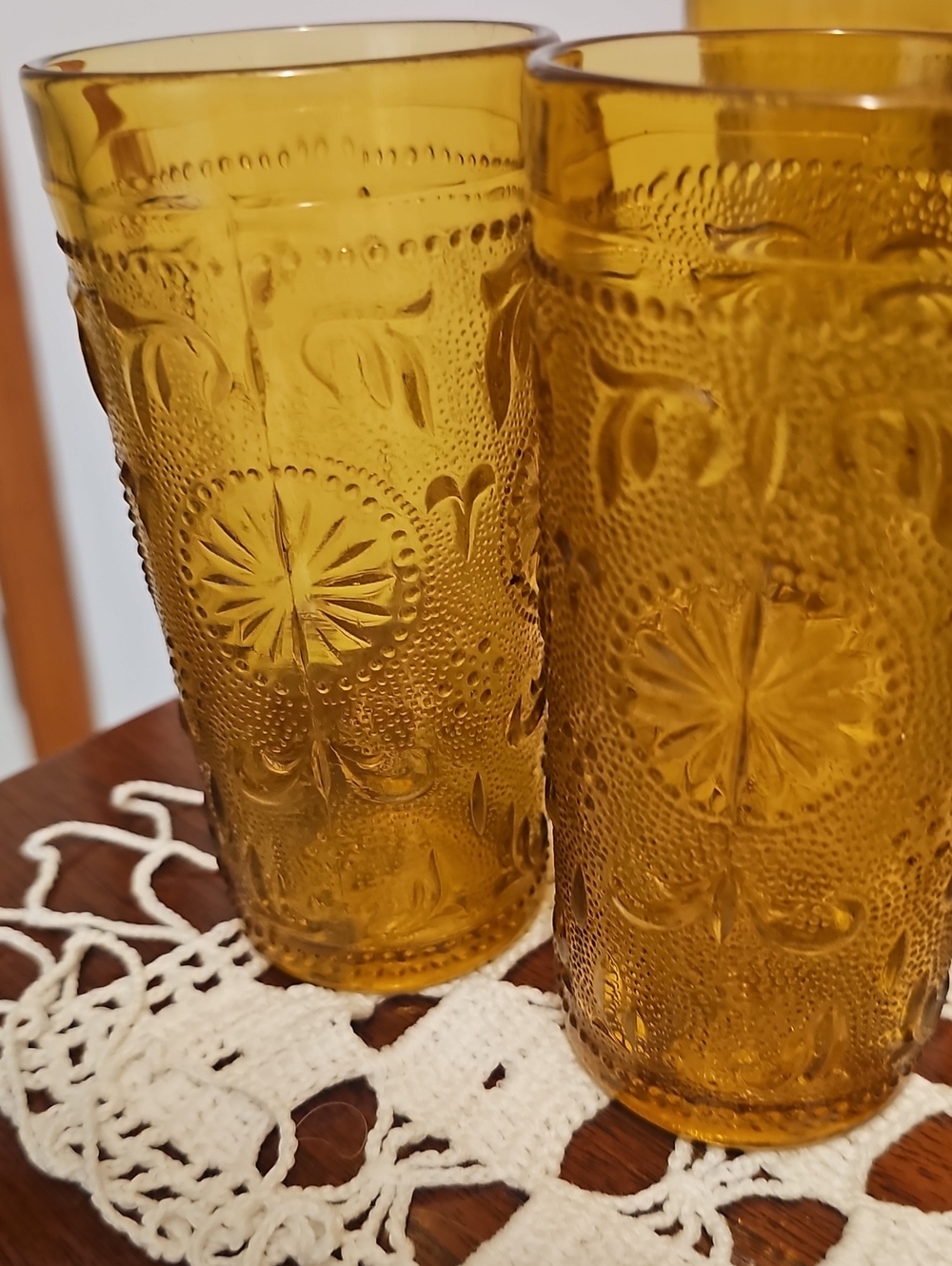 Vintage 1970's American Concord Amber Embossed Glass Tumbler Set - 4-Piece - Picture 4 of 4